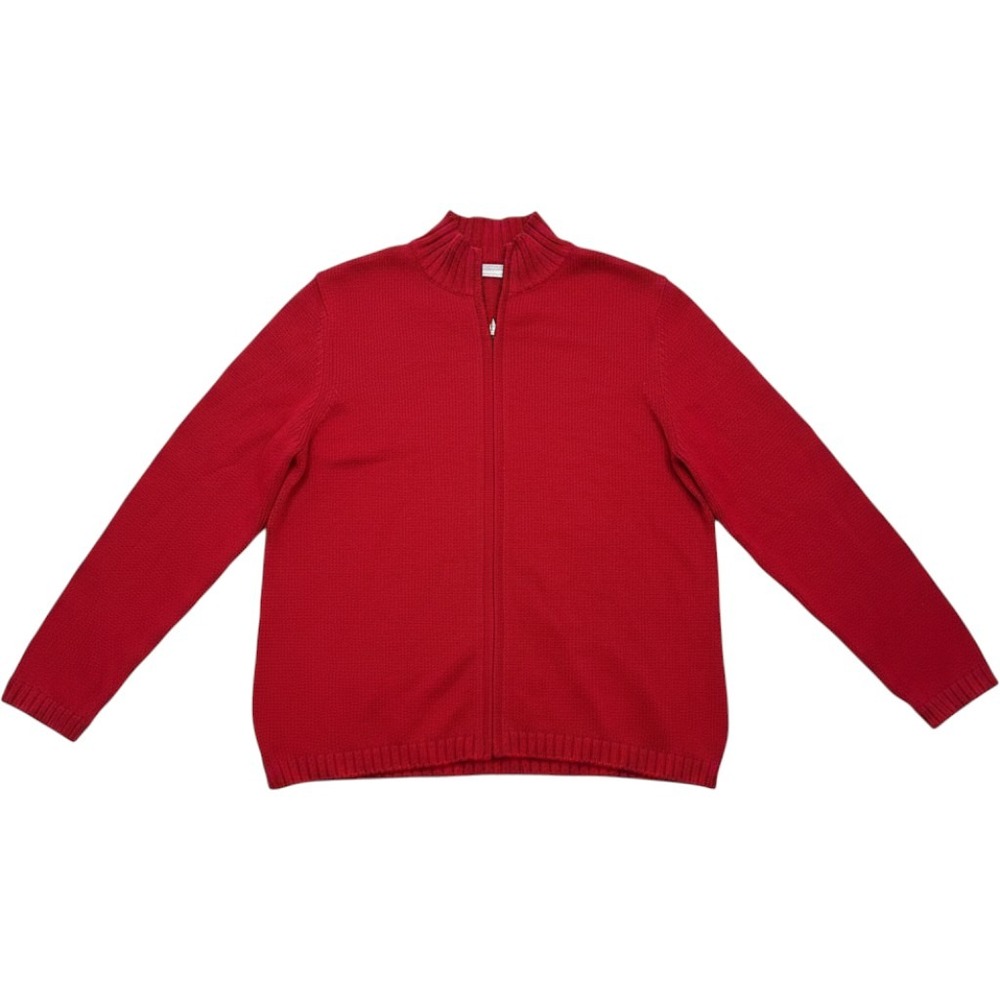 Nordstrom Red Full Zip Cardigan Sweater Size L Women's Funnel Neck Cotton Blend
